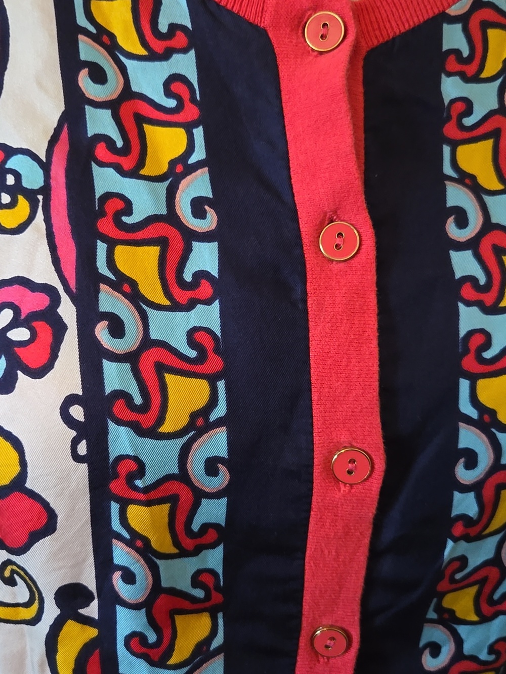 Lilly Pulitzer Coral & Navy Printed Front Cardigan - Picture 2 of 7